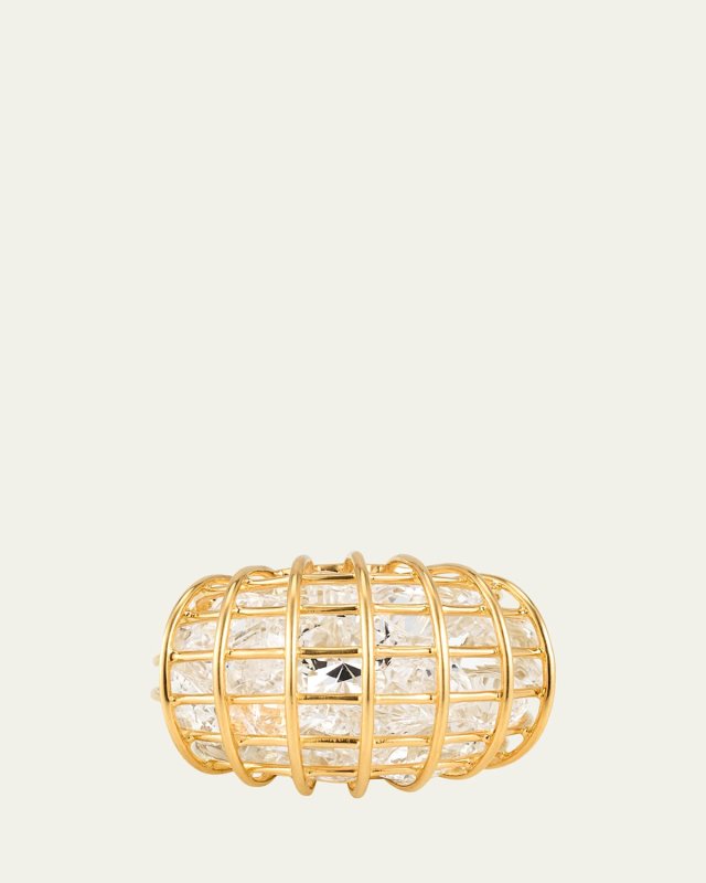 Caged 18K Yellow Gold Rock Crystal Ring, Size